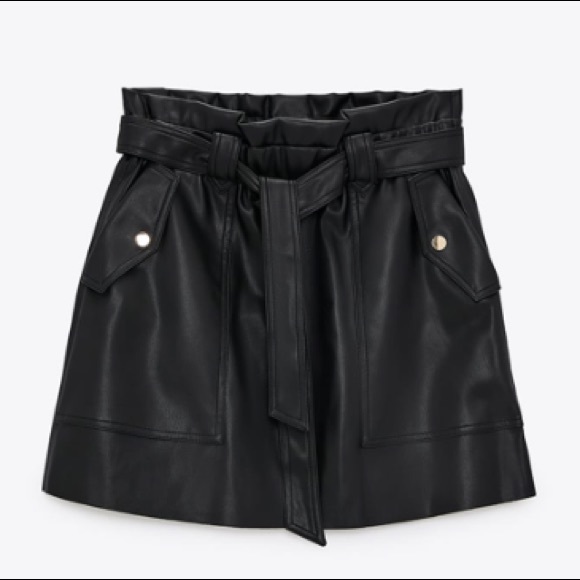 ZARA 🖤Faux Leather Paperbag Skirt Size S NWT - Picture 4 of 6